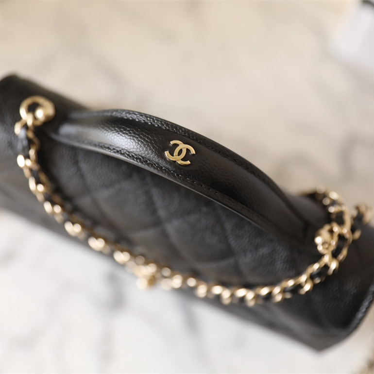 高仿Chanel*25C系列AS4406小球紋牛皮郵差包黑色免檢版