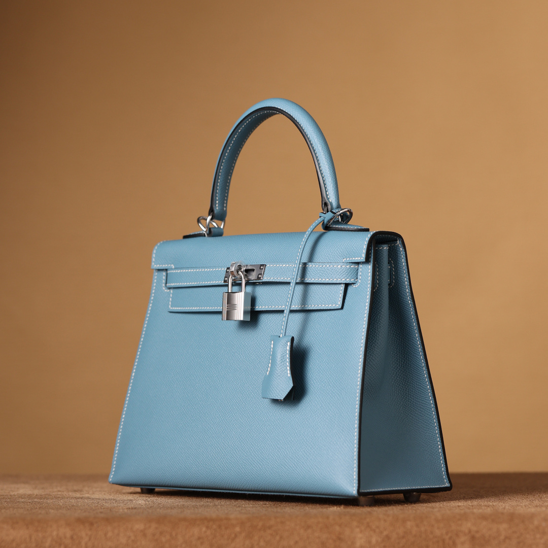 高仿Hermes*Kelly25Epsom牛皮牛仔藍銀扣/純手工