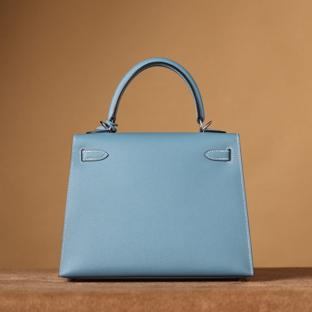 高仿Hermes*Kelly25Epsom牛皮牛仔藍銀扣/純手工