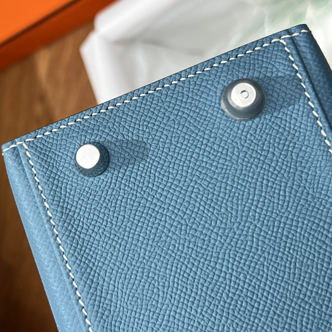 高仿Hermes*Kelly25Epsom牛皮牛仔藍銀扣/純手工