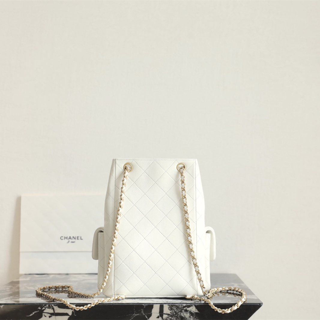 高仿Chanel*25C系列AS5305小羊皮雙肩袋白色免檢版