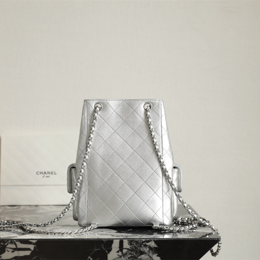 高仿Chanel*25C系列AS5310小羊皮雙肩袋銀色免檢版