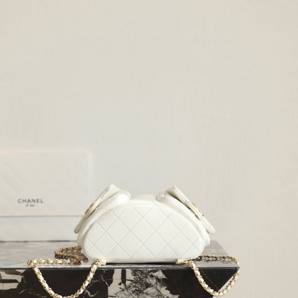 高仿Chanel*25C系列AS5305小羊皮雙肩袋白色免檢版