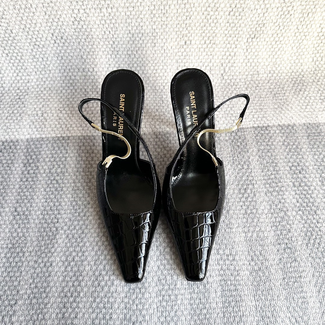 高仿YSL/聖羅蘭*24系列763417A牛皮仿鱷魚皮細踭鞋黑色免檢版