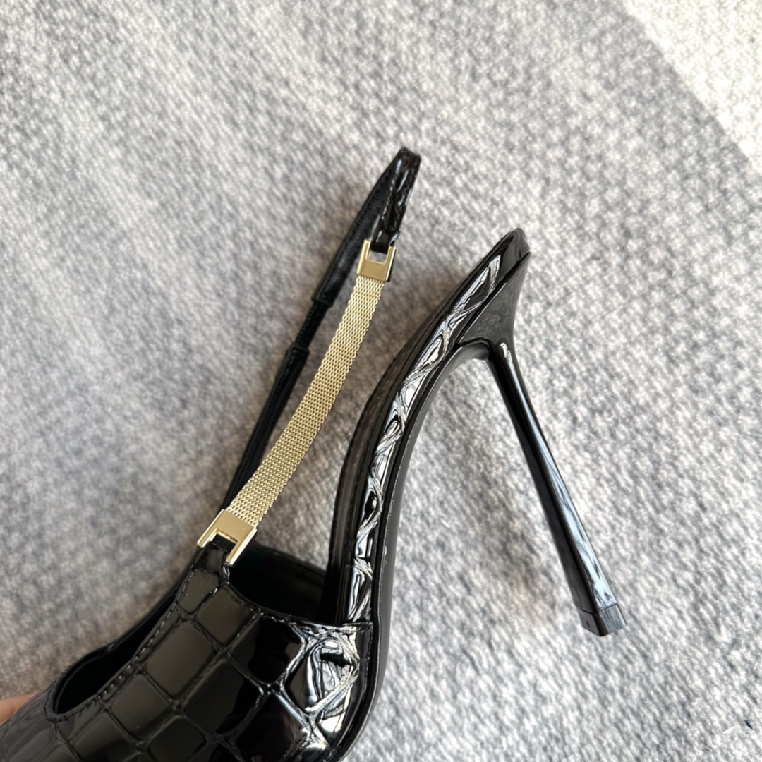 高仿YSL/聖羅蘭*24系列763417A牛皮仿鱷魚皮細踭鞋黑色免檢版