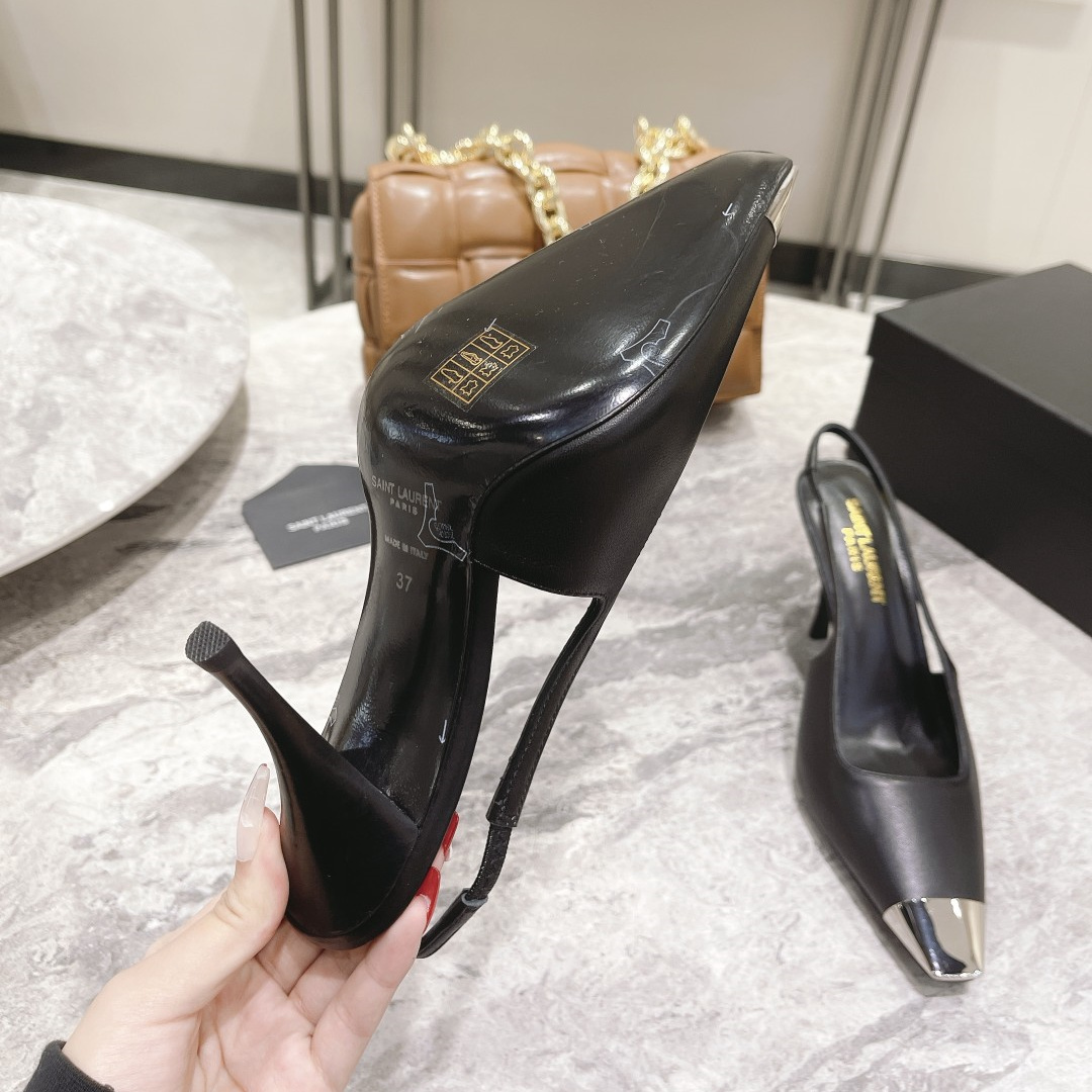 高仿YSL/聖羅蘭*Rose系列658095B尖頭露跟高踭鞋小牛皮免檢版