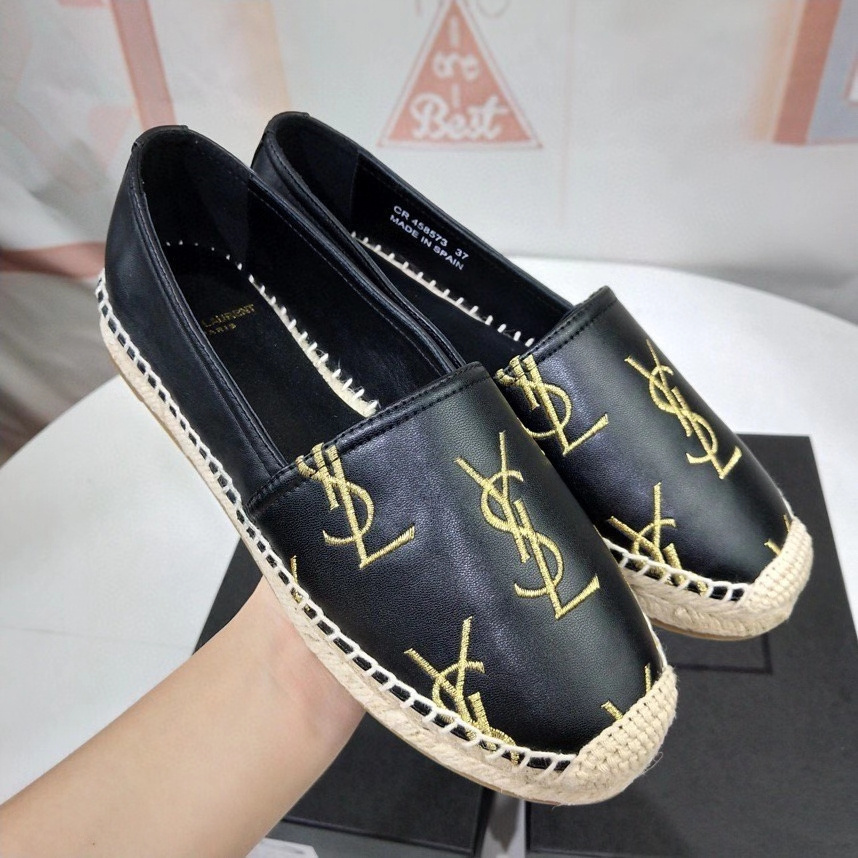 高仿YSL/聖羅蘭*4848920小羊皮漁夫鞋刺繡LOGO黑色免檢版