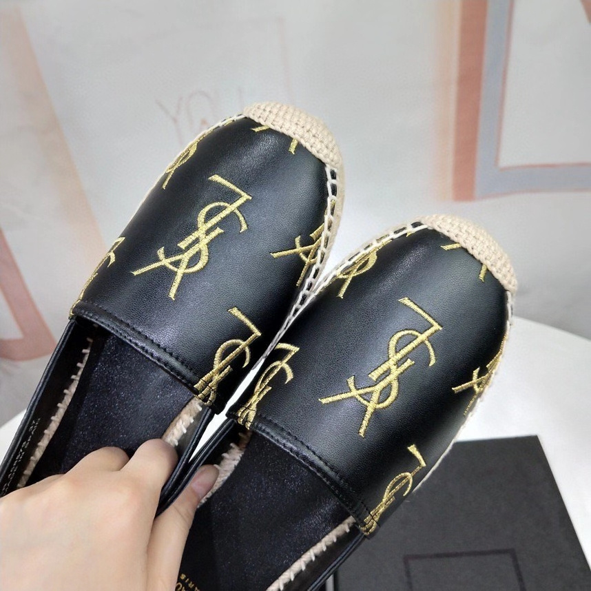 高仿YSL/聖羅蘭*4848920小羊皮漁夫鞋刺繡LOGO黑色免檢版