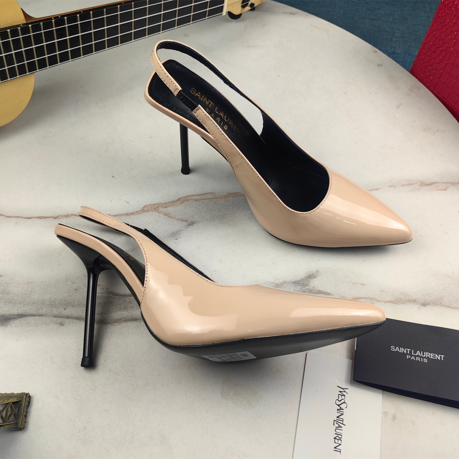 高仿YSL/聖羅蘭*Cherish系列799769Q尖頭高跟鞋小牛皮膚色免檢版