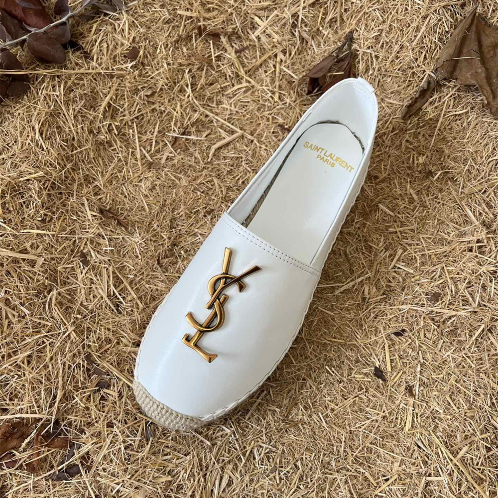 高仿YSL/聖羅蘭*4848900小羊皮漁夫鞋白色金扣免檢版