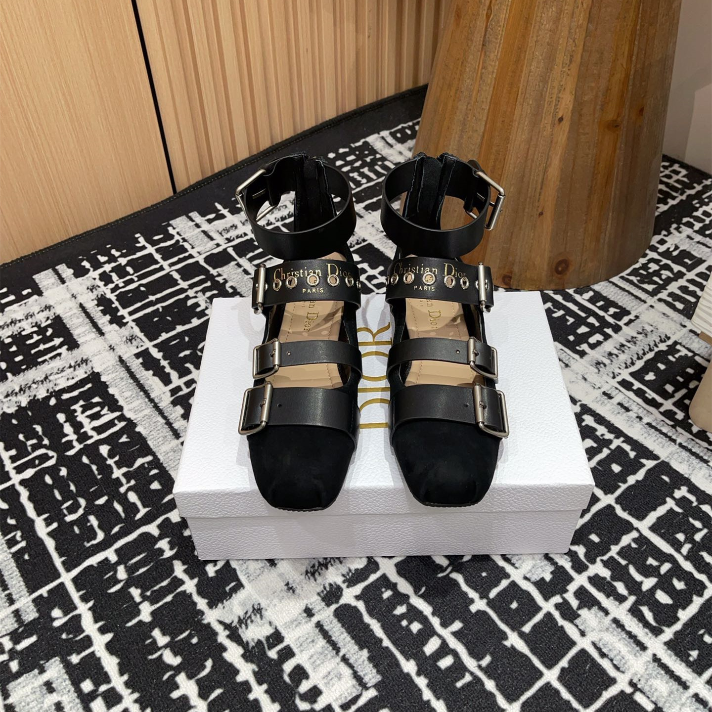 高仿Dior*Punk系列KCB960平頭塔扣樂福鞋黑色免檢版