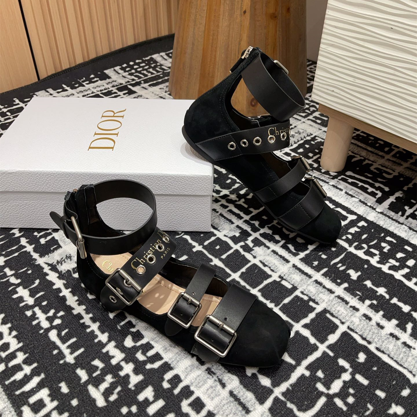 高仿Dior*Punk系列KCB960平頭塔扣樂福鞋黑色免檢版