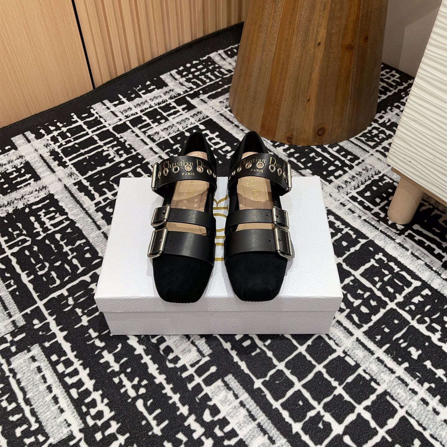 高仿Dior*Punk系列KCB946平頭塔扣休閒單鞋黑色免檢版