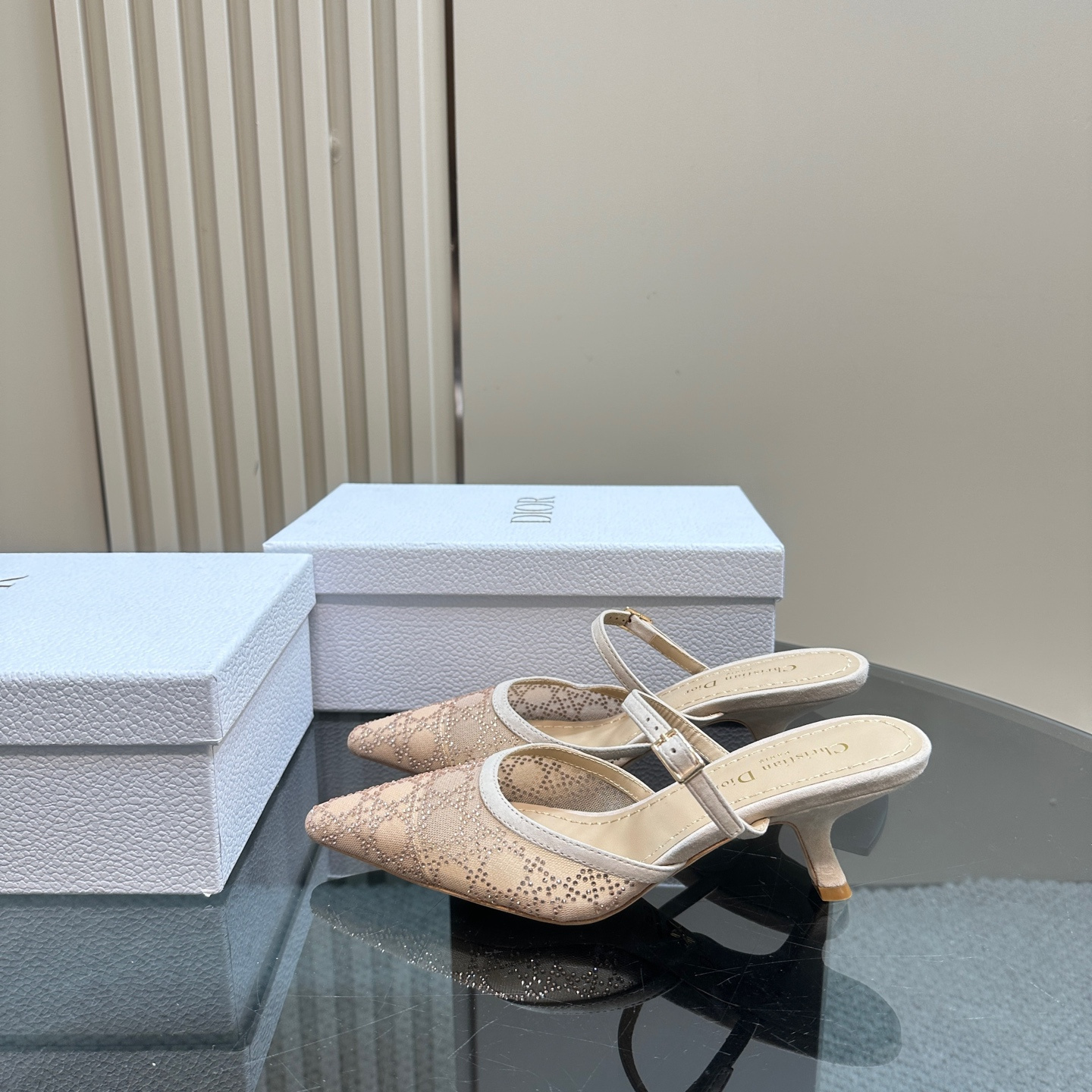 高仿Dior*Capture系列KCV299尖頭塔扣高踭鞋6.5CM裸色免檢版