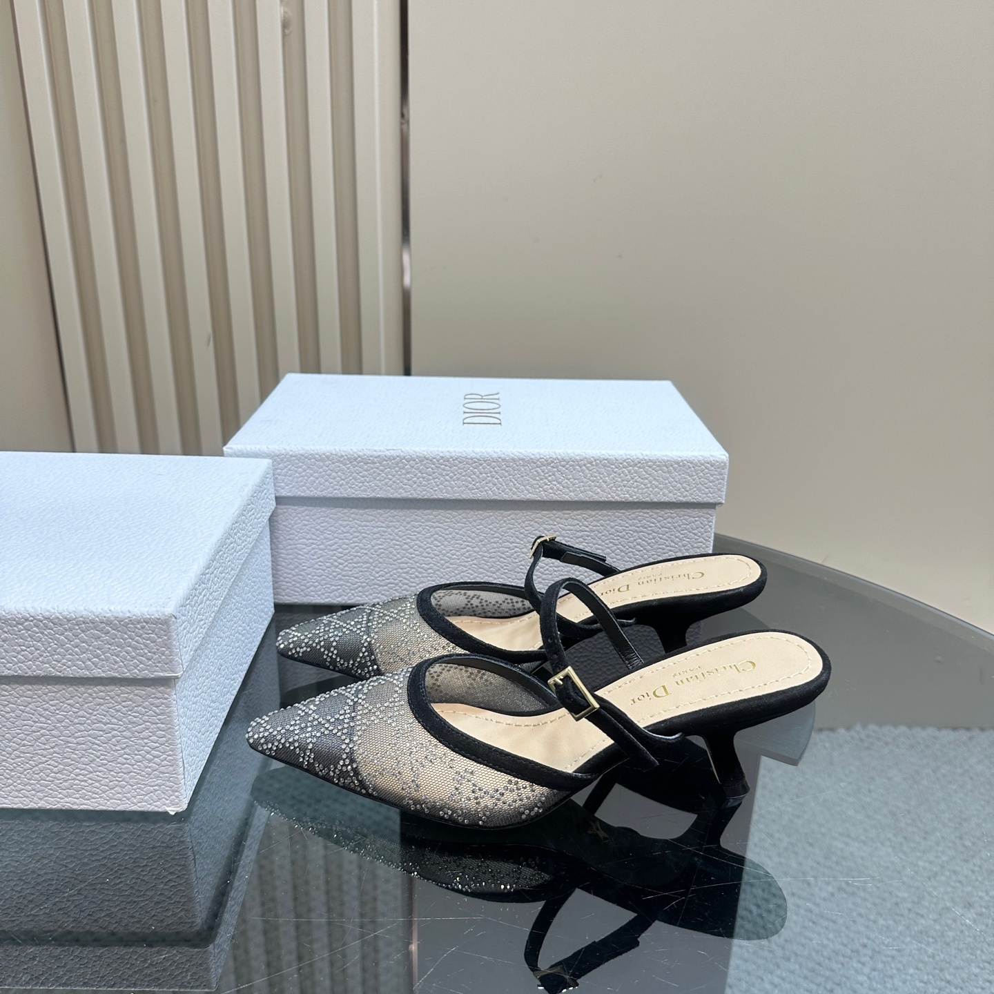 高仿Dior*Capture系列KCV300尖頭塔扣高踭鞋6.5CM黑色免檢版