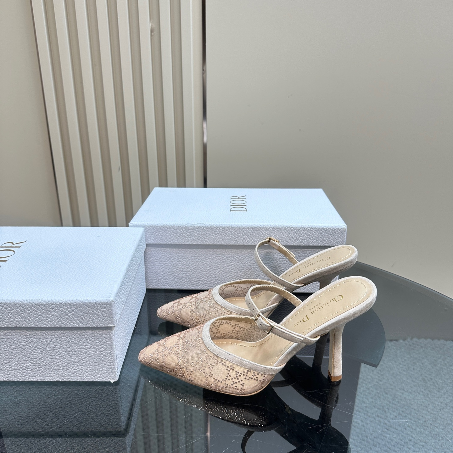 高仿Dior*Capture系列KCV296尖頭塔扣高踭鞋10CM裸色免檢版