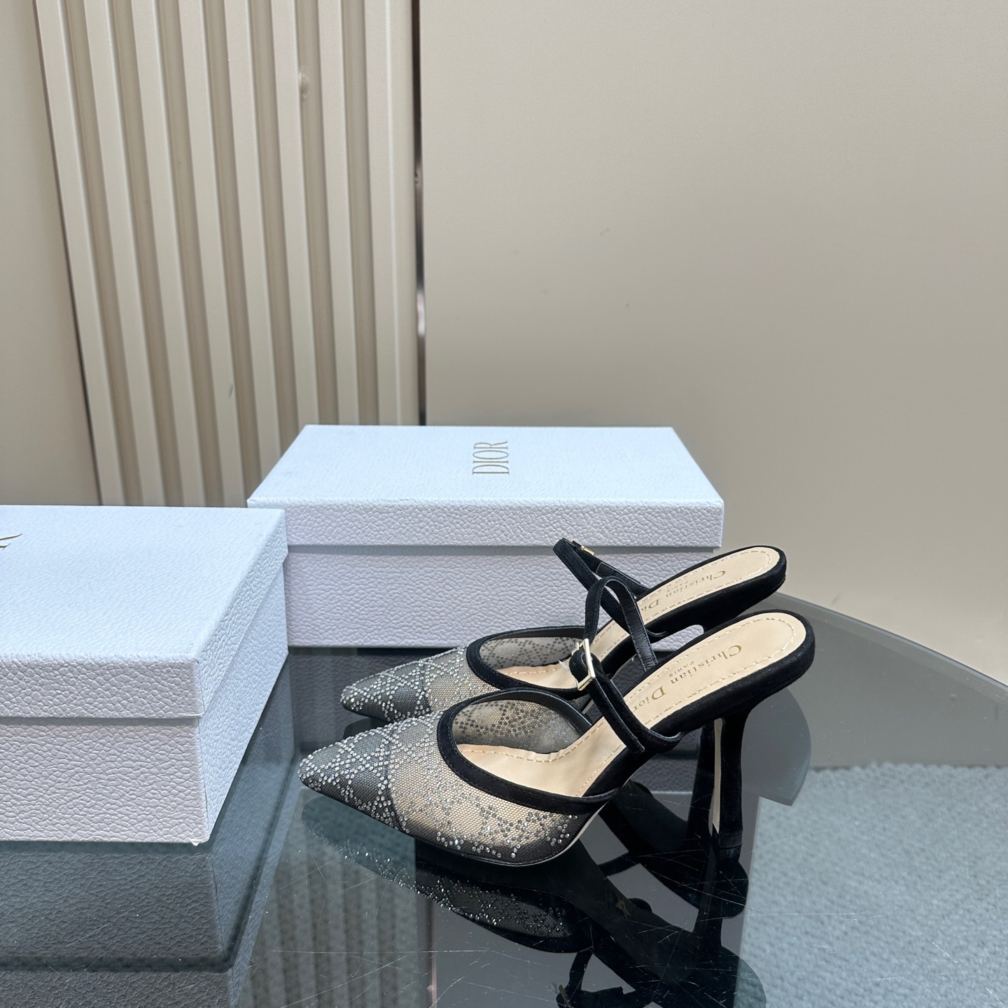 高仿Dior*Capture系列KCV297尖頭塔扣高踭鞋10CM黑色免檢版