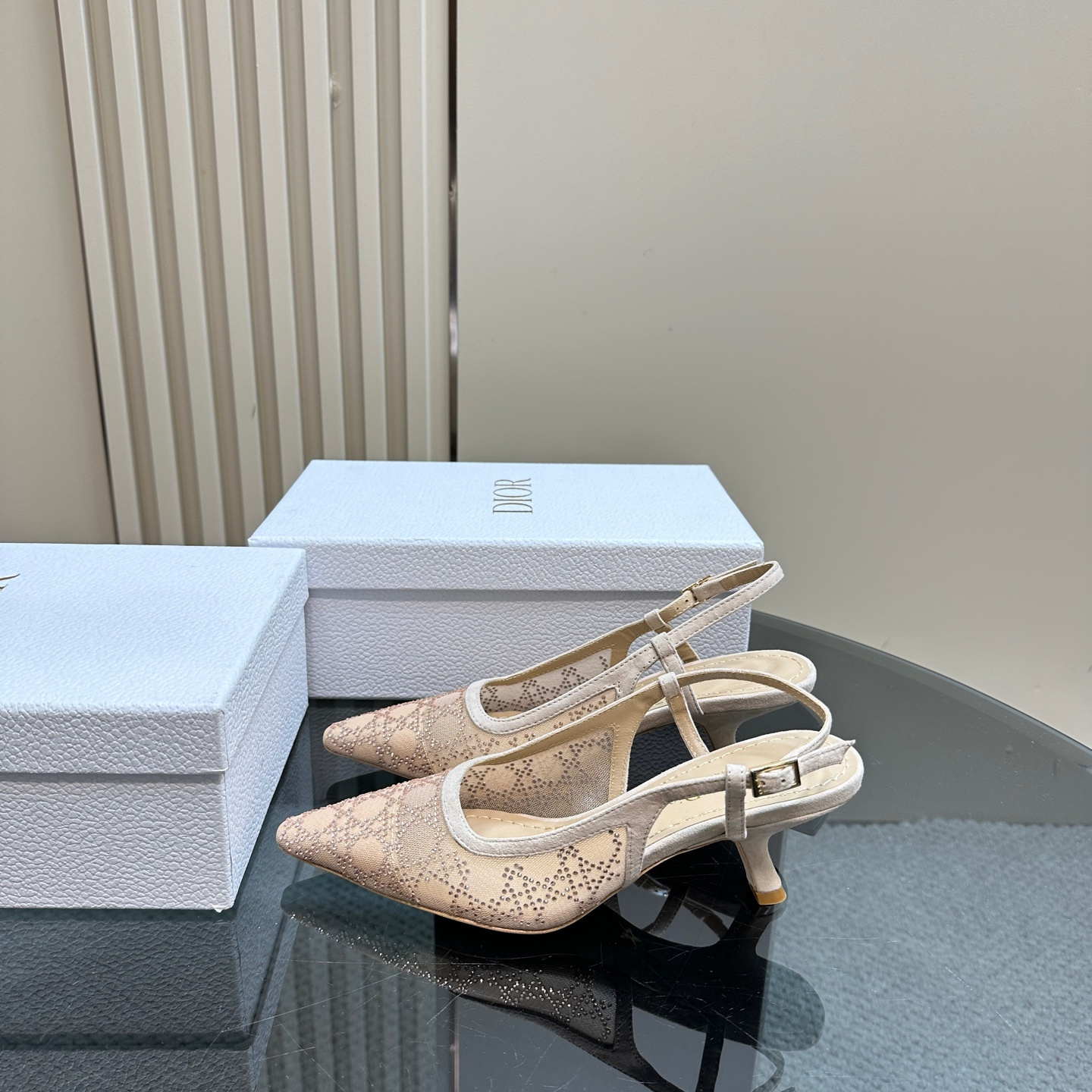 高仿Dior*Capture系列KCV302網鑽細高踭鞋6.5CM裸色免檢版