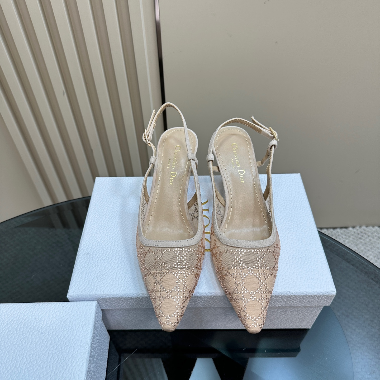 高仿Dior*Capture系列KCV302網鑽細高踭鞋6.5CM裸色免檢版