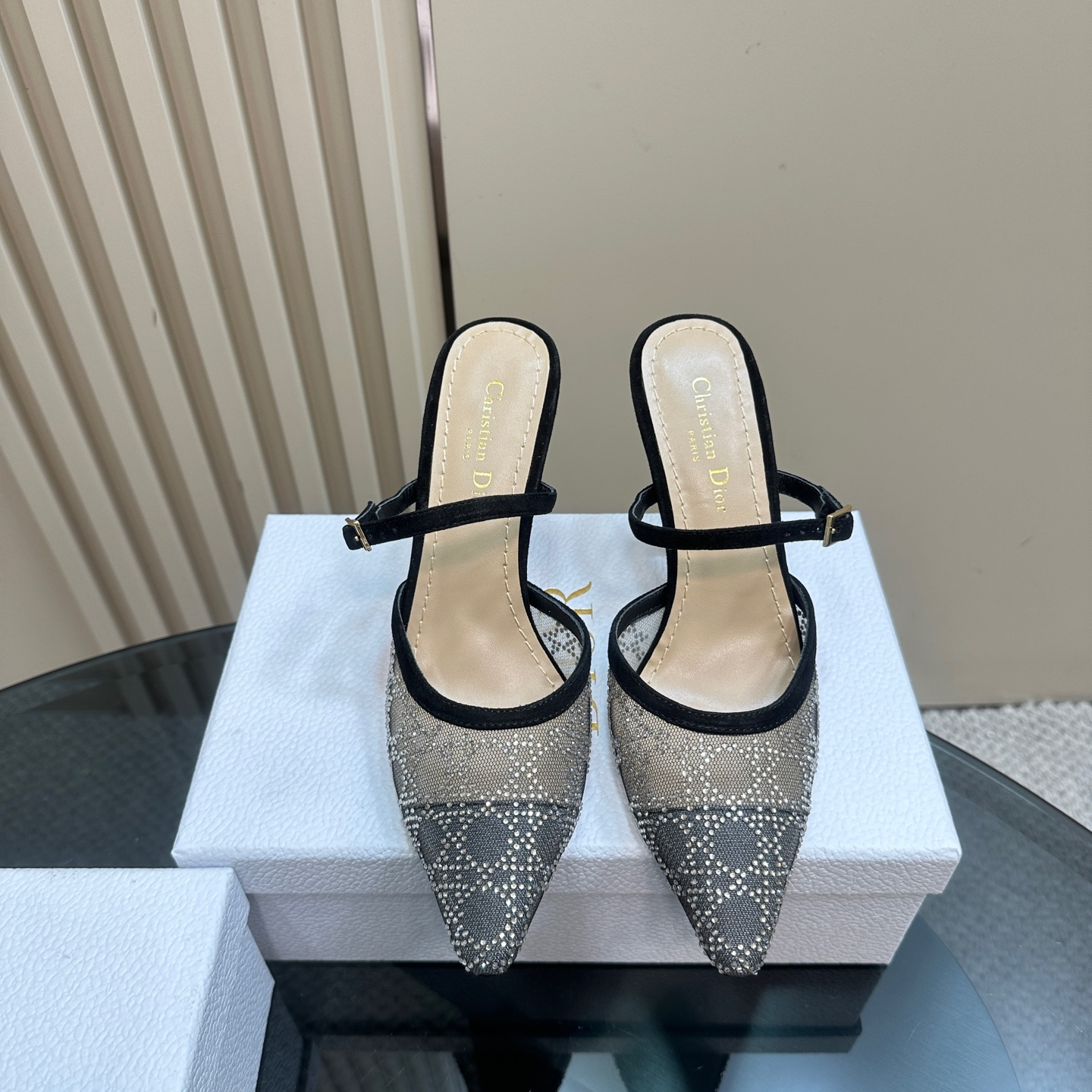 高仿Dior*Capture系列KCV297尖頭塔扣高踭鞋10CM黑色免檢版