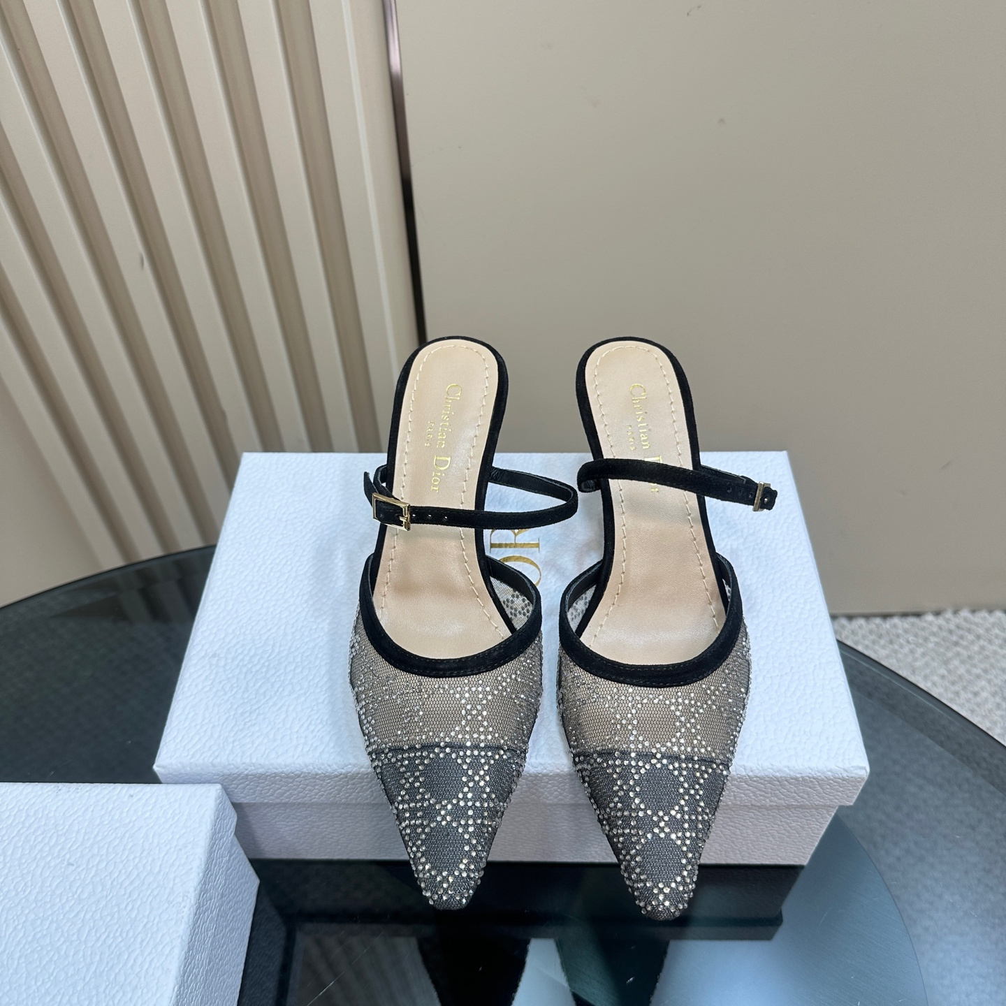 高仿Dior*Capture系列KCV300尖頭塔扣高踭鞋6.5CM黑色免檢版