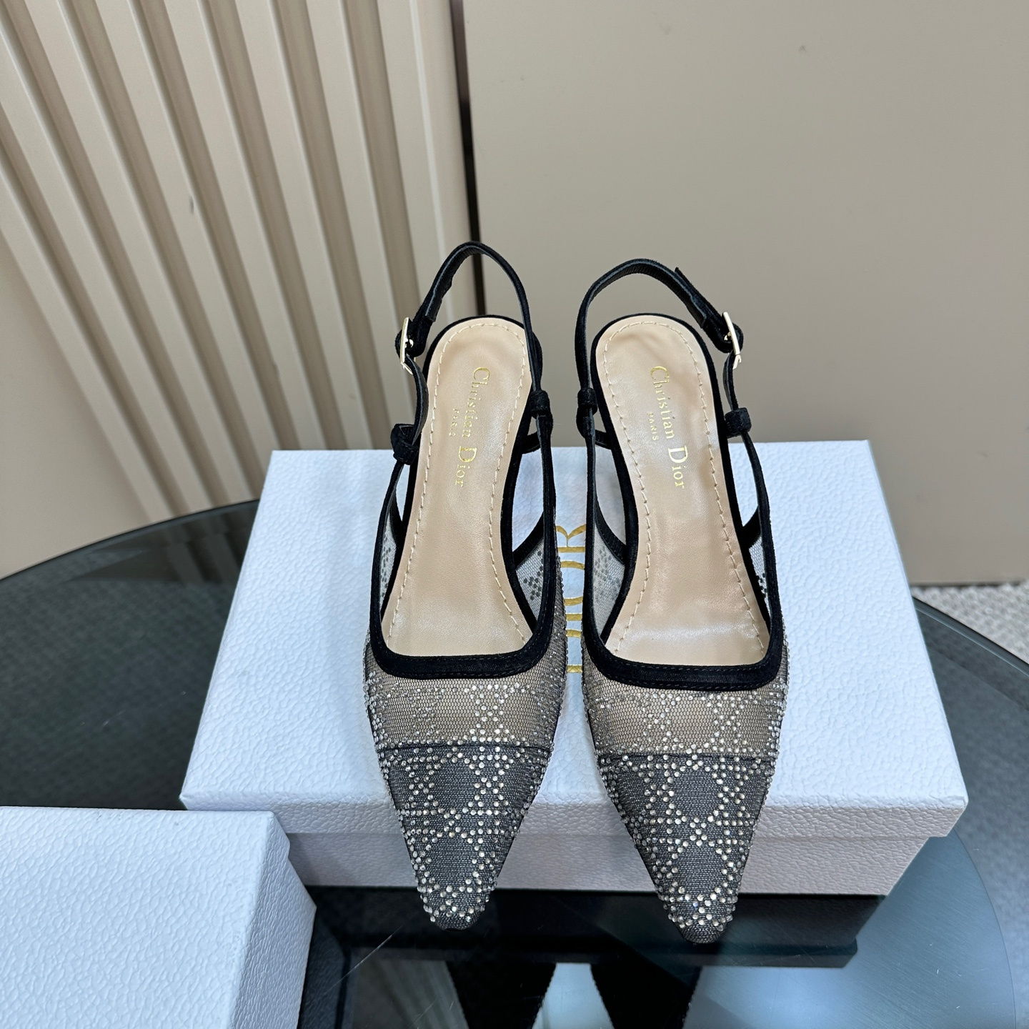 高仿Dior*Capture系列KCV304網鑽細高踭鞋6.5CM黑色免檢版