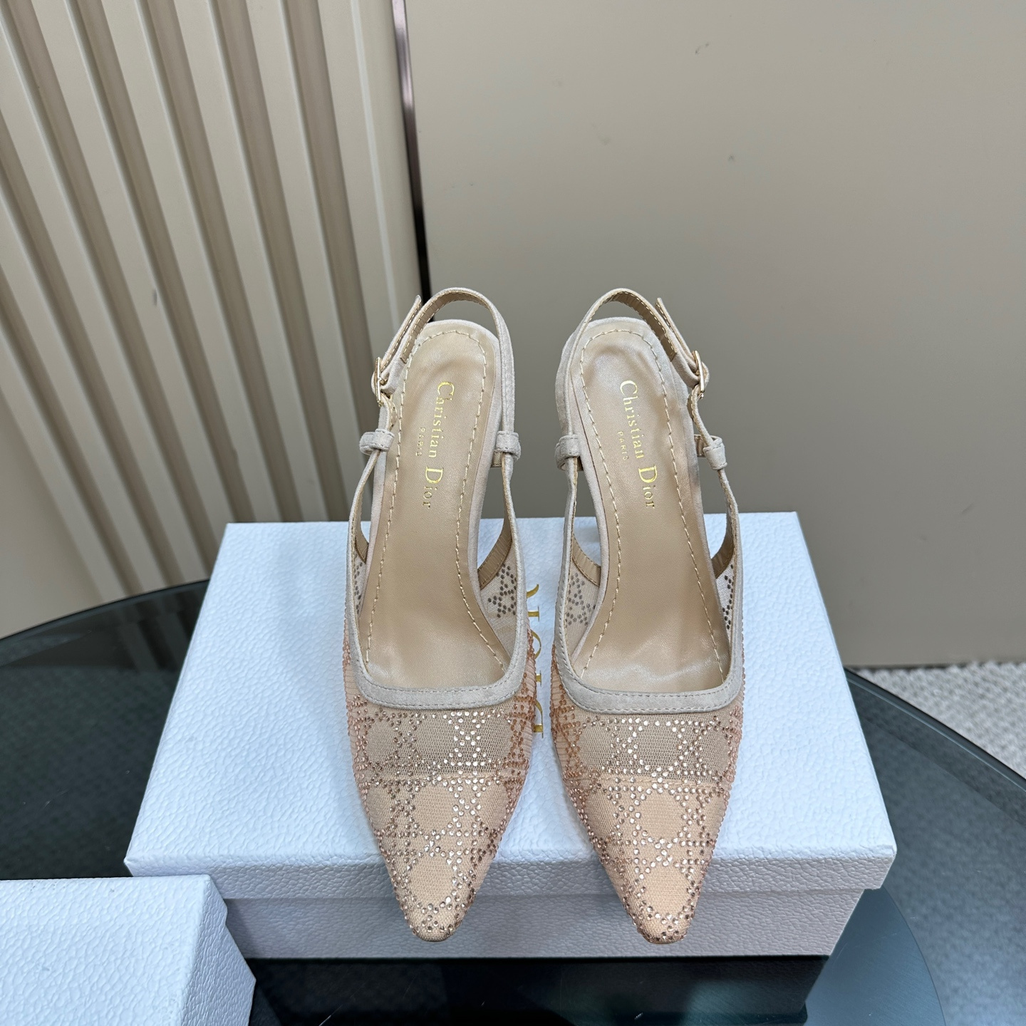 高仿Dior*Capture系列KCV301網鑽細高踭鞋10CM裸色免檢版