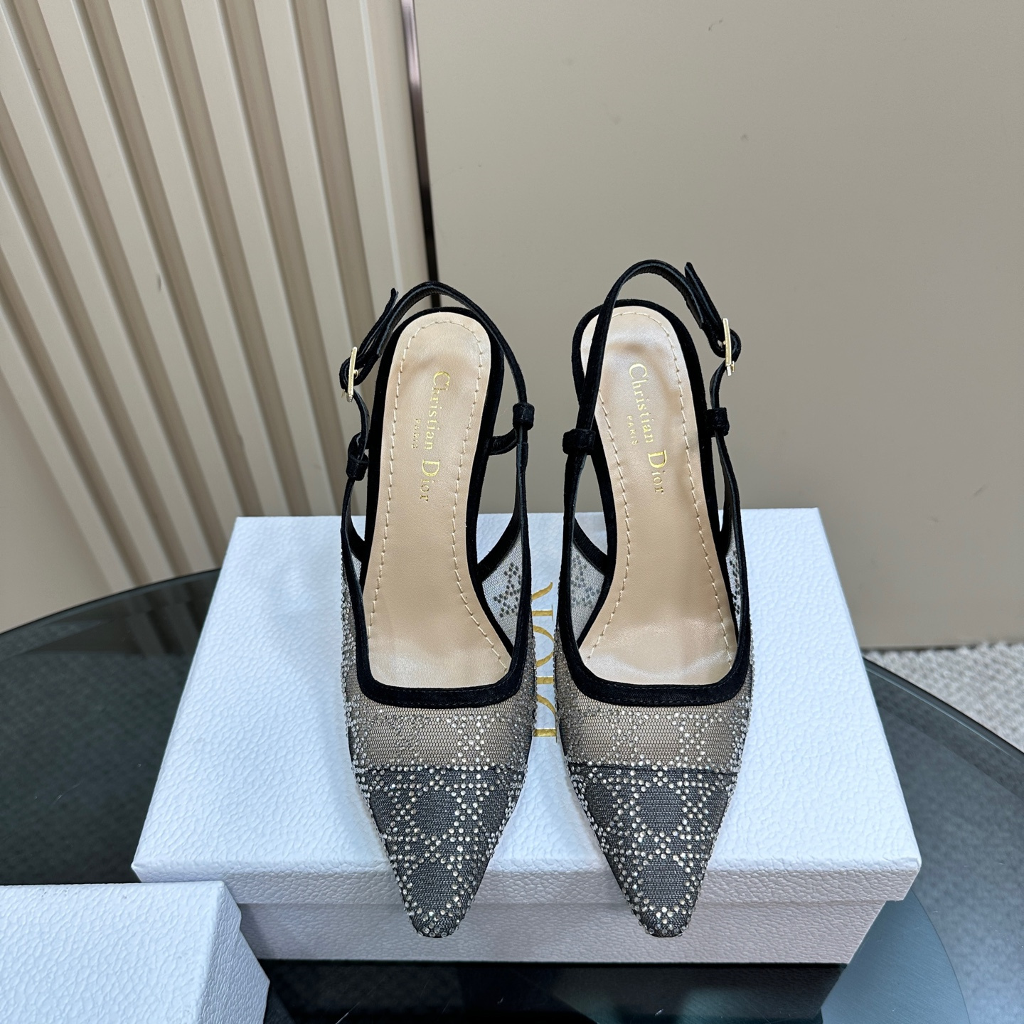 高仿Dior*Capture系列KCV303網鑽細高踭鞋10CM黑色免檢版