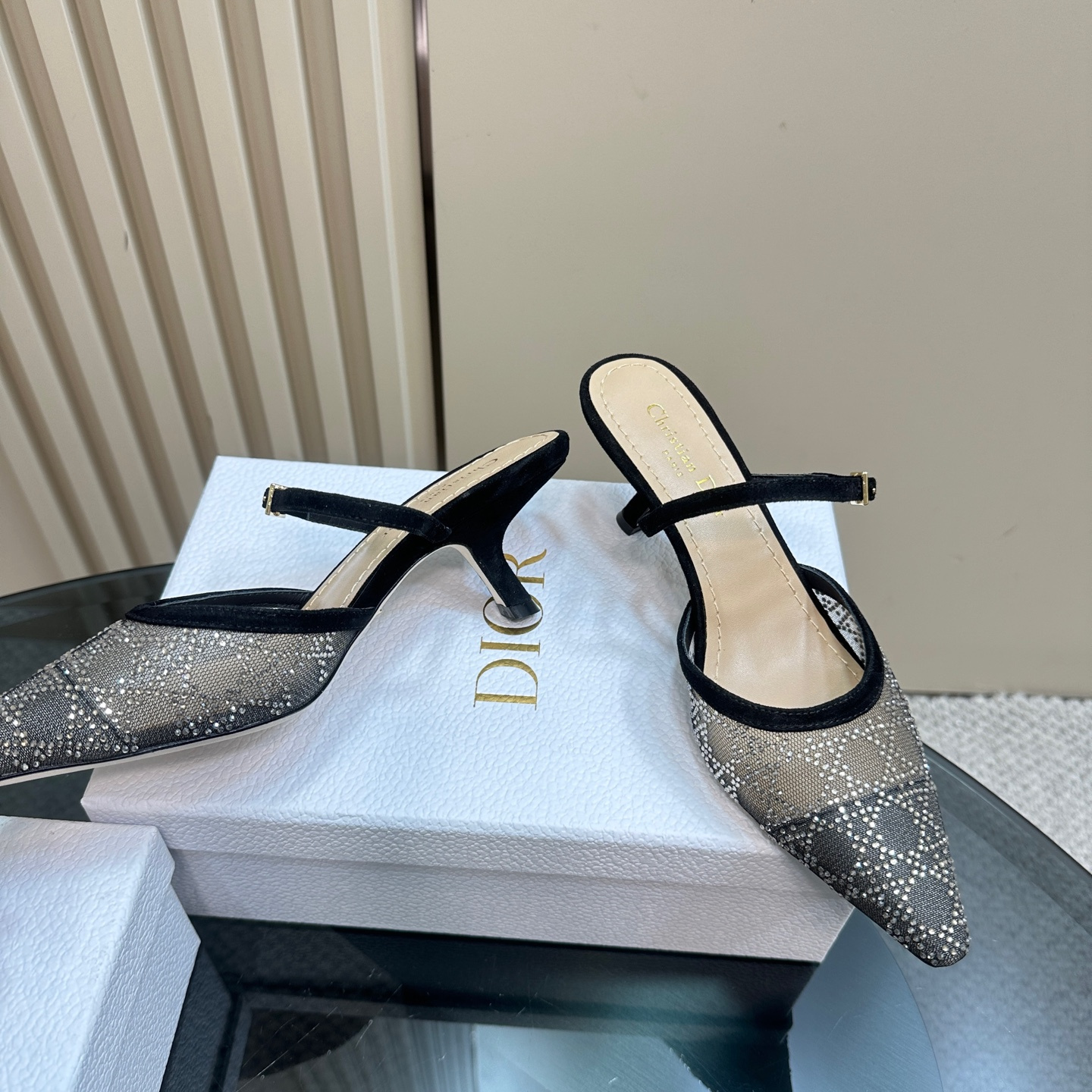 高仿Dior*Capture系列KCV300尖頭塔扣高踭鞋6.5CM黑色免檢版