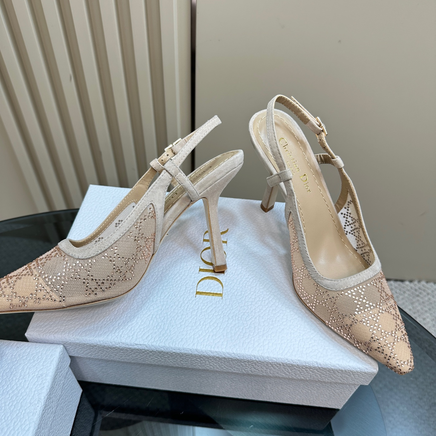 高仿Dior*Capture系列KCV301網鑽細高踭鞋10CM裸色免檢版