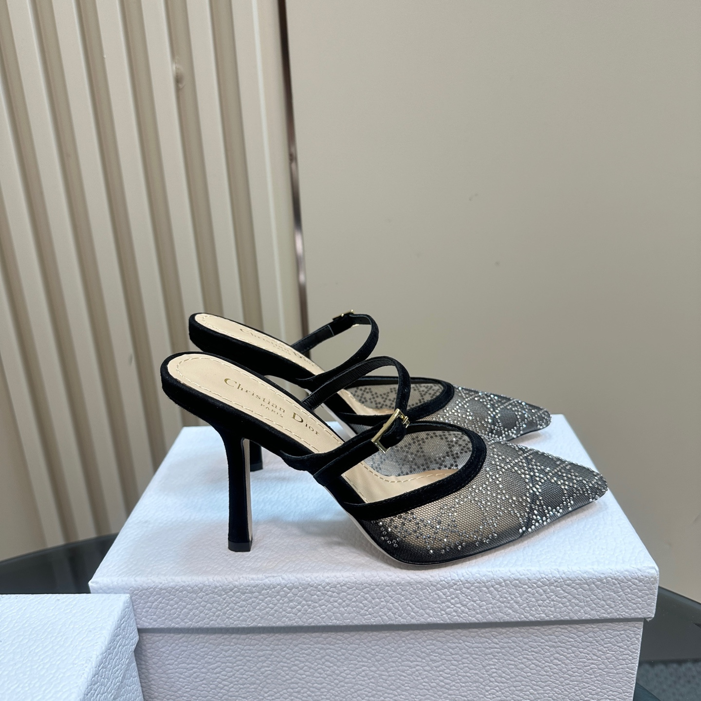 高仿Dior*Capture系列KCV297尖頭塔扣高踭鞋10CM黑色免檢版