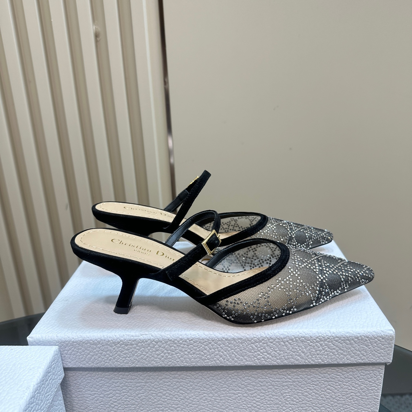 高仿Dior*Capture系列KCV300尖頭塔扣高踭鞋6.5CM黑色免檢版