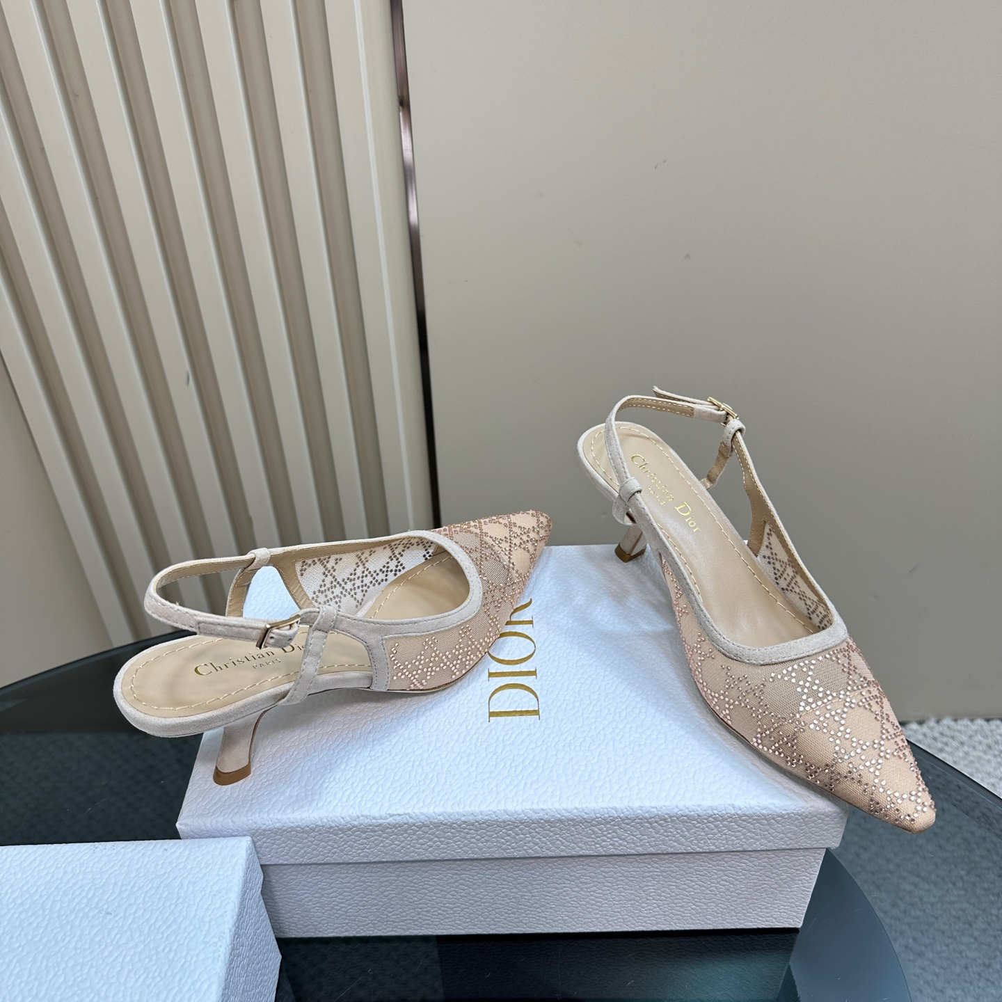 高仿Dior*Capture系列KCV302網鑽細高踭鞋6.5CM裸色免檢版