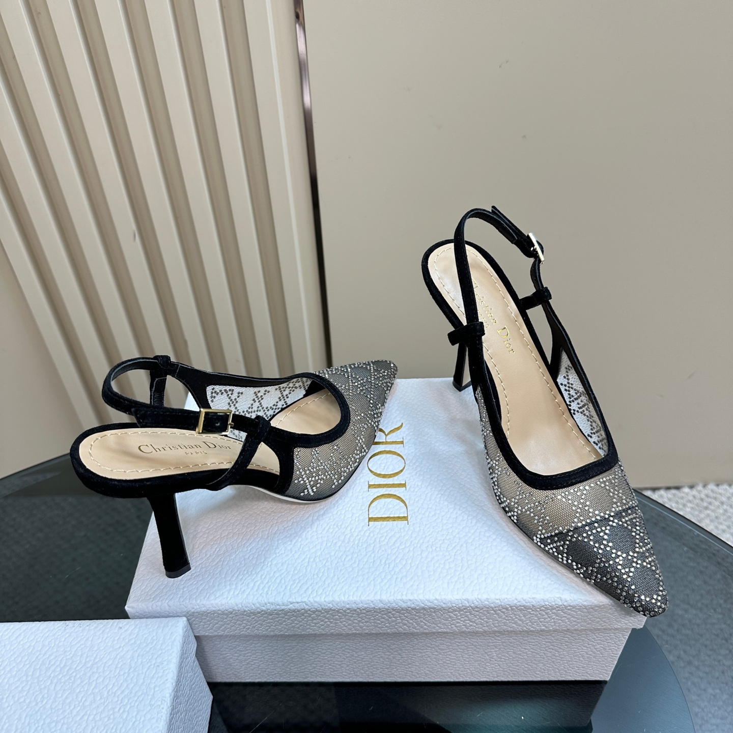 高仿Dior*Capture系列KCV303網鑽細高踭鞋10CM黑色免檢版