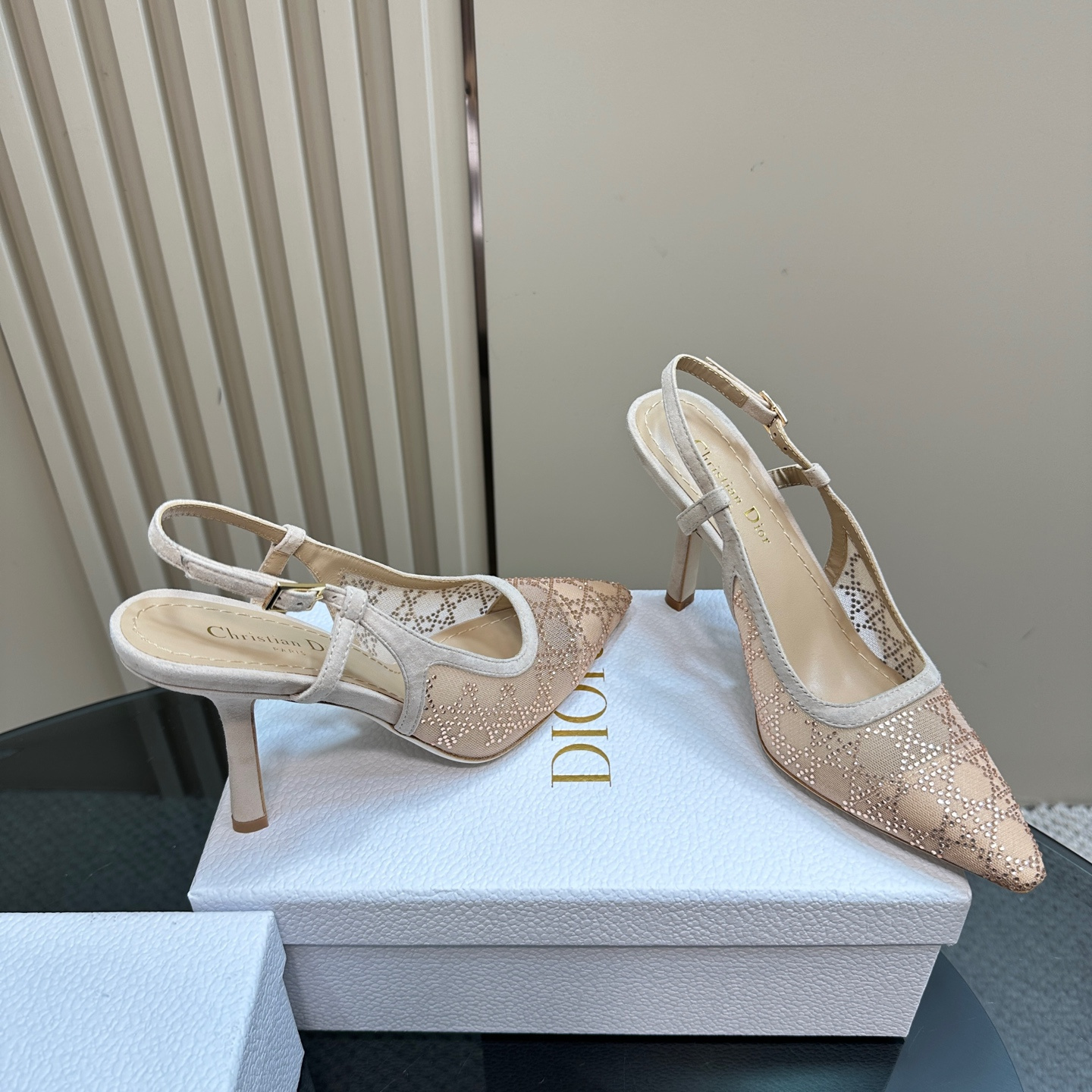 高仿Dior*Capture系列KCV301網鑽細高踭鞋10CM裸色免檢版