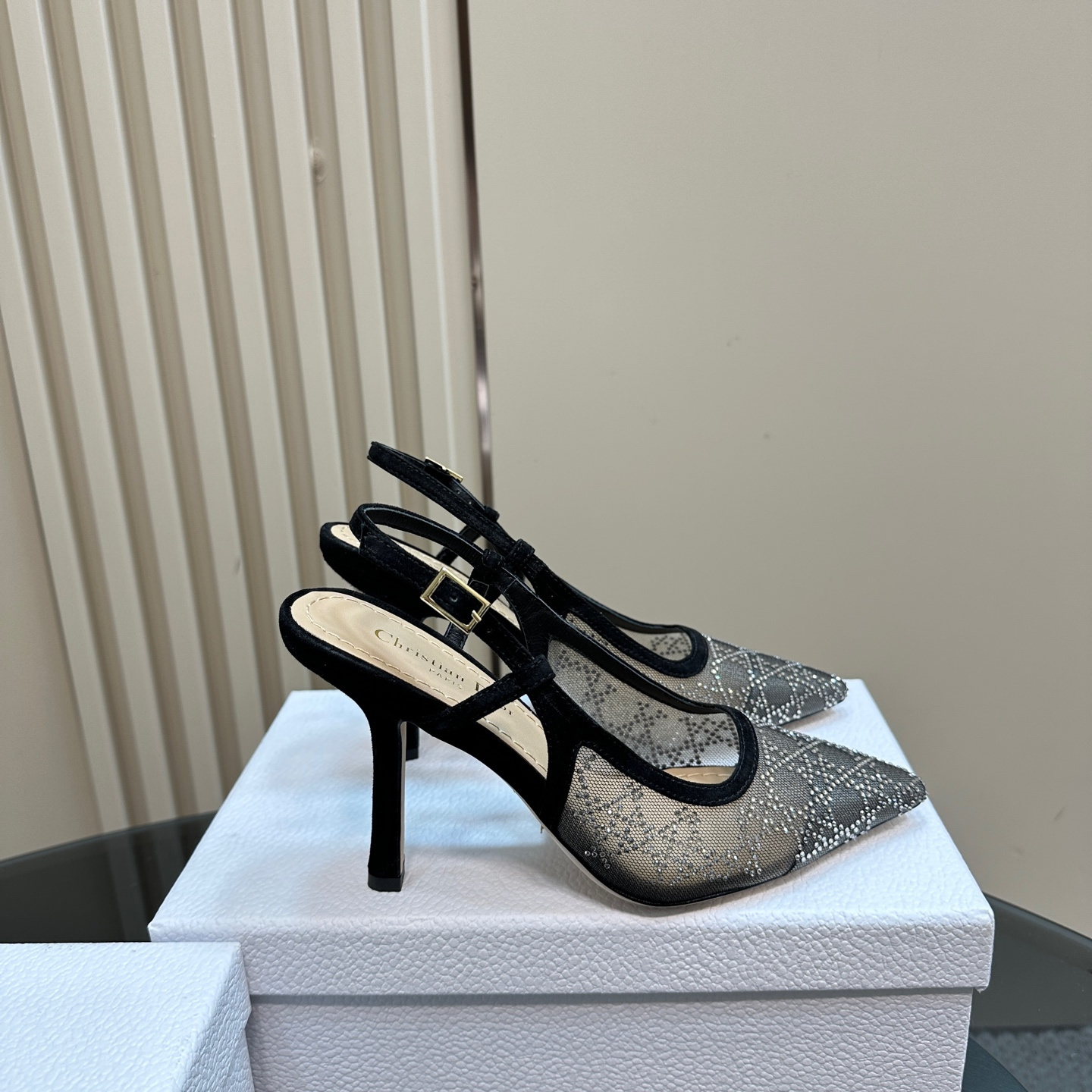 高仿Dior*Capture系列KCV303網鑽細高踭鞋10CM黑色免檢版
