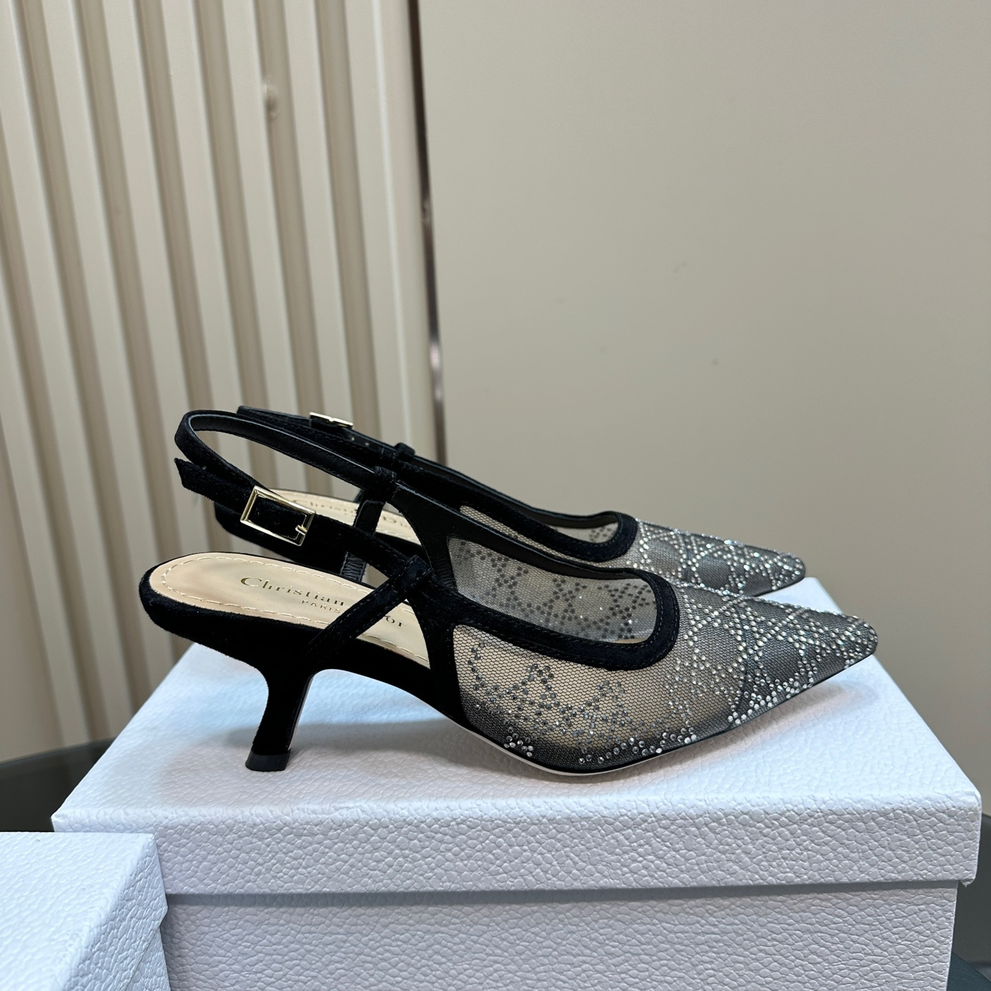 高仿Dior*Capture系列KCV304網鑽細高踭鞋6.5CM黑色免檢版