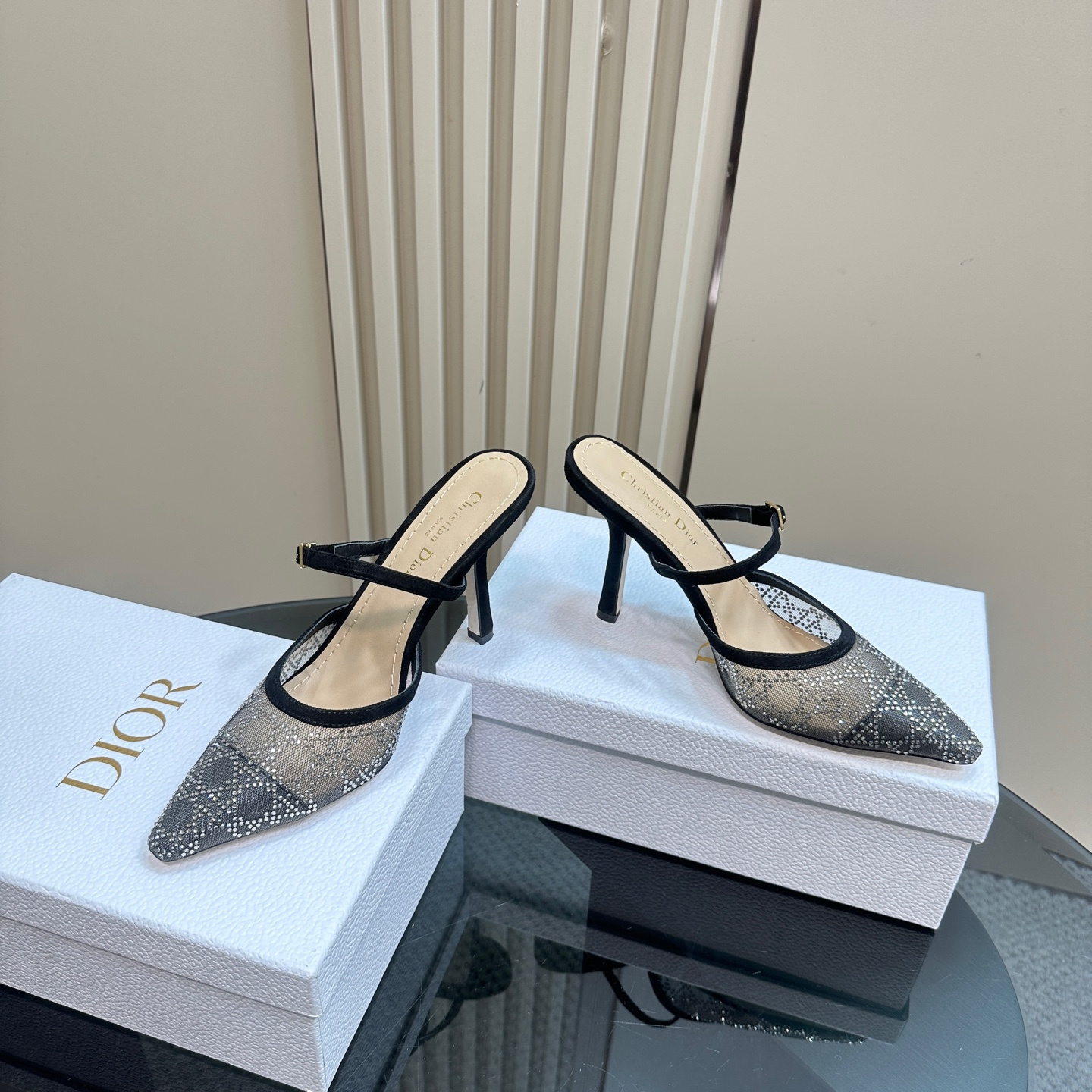 高仿Dior*Capture系列KCV297尖頭塔扣高踭鞋10CM黑色免檢版