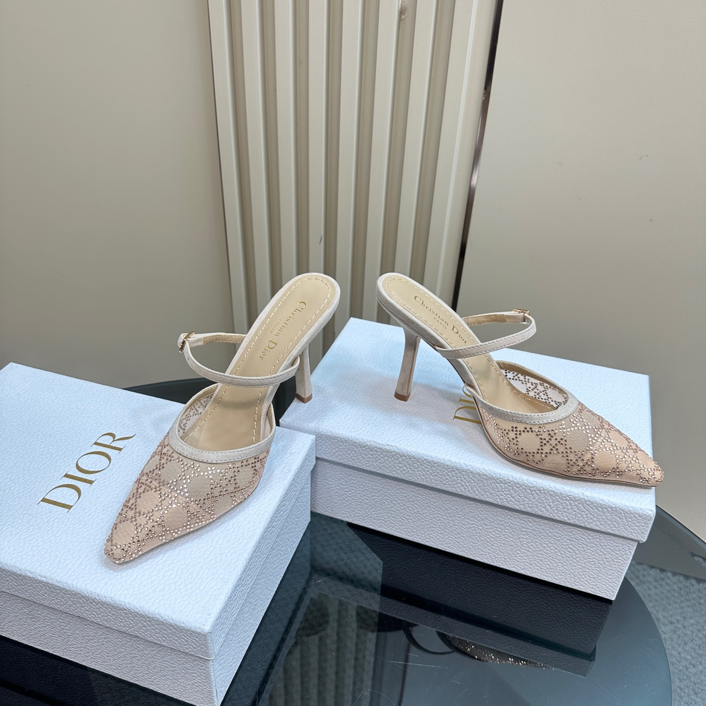 高仿Dior*Capture系列KCV296尖頭塔扣高踭鞋10CM裸色免檢版