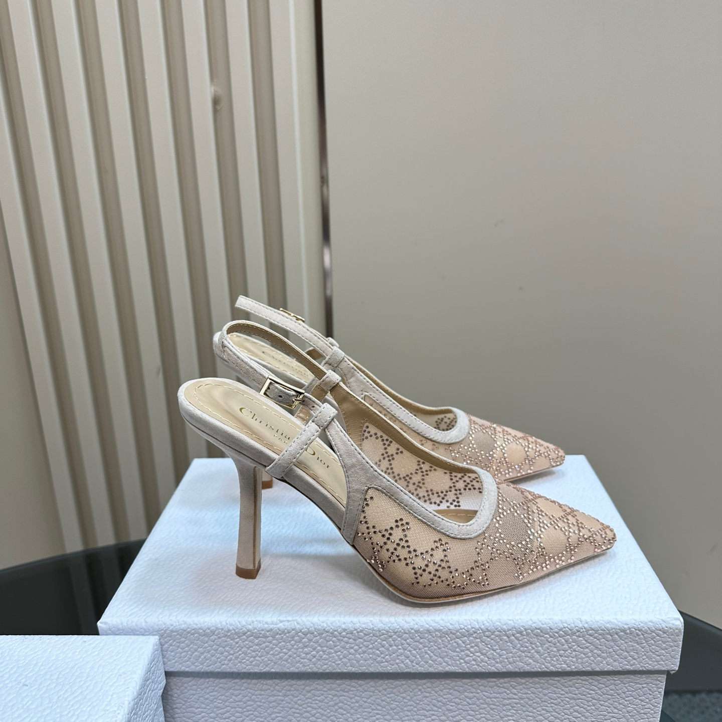 高仿Dior*Capture系列KCV301網鑽細高踭鞋10CM裸色免檢版