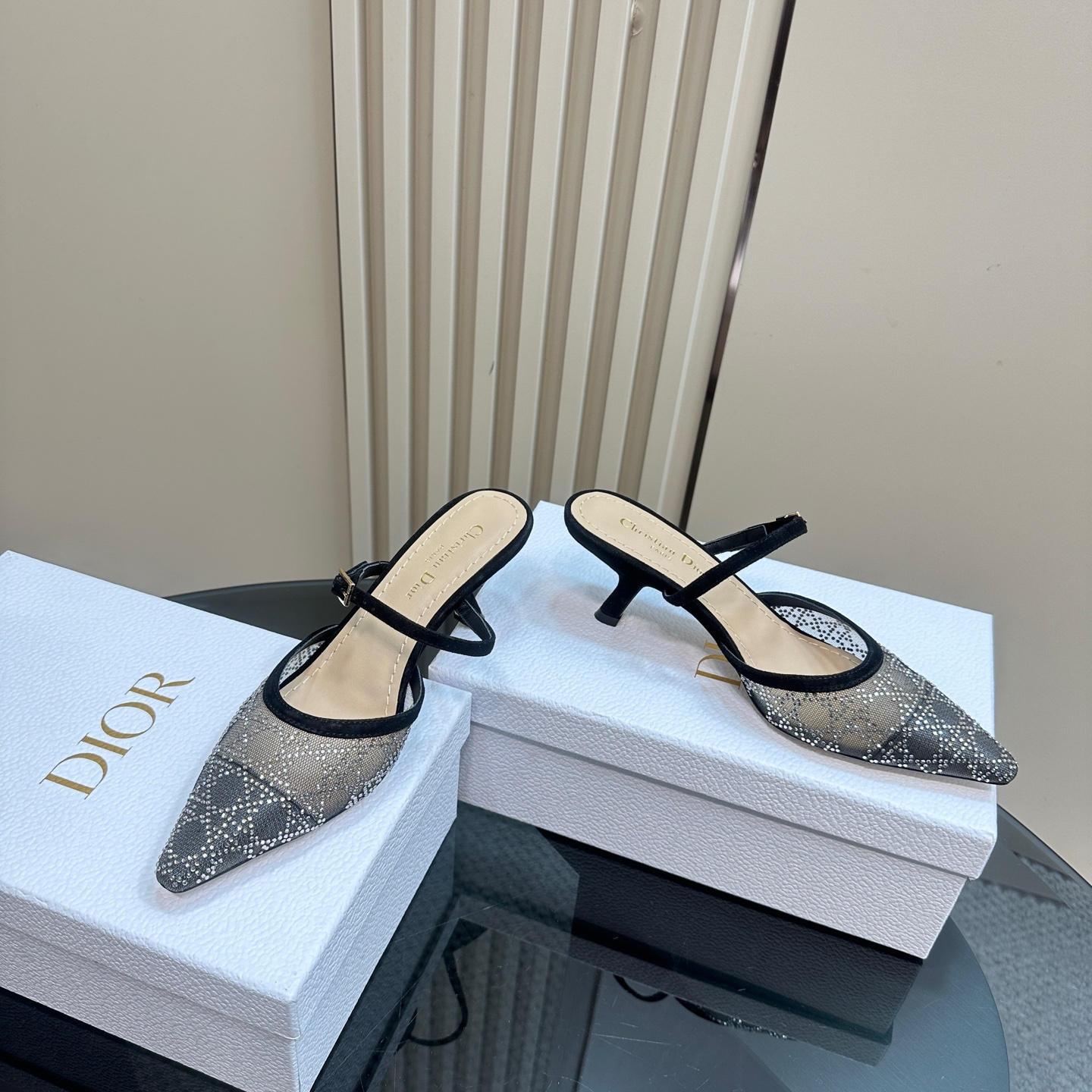 高仿Dior*Capture系列KCV300尖頭塔扣高踭鞋6.5CM黑色免檢版
