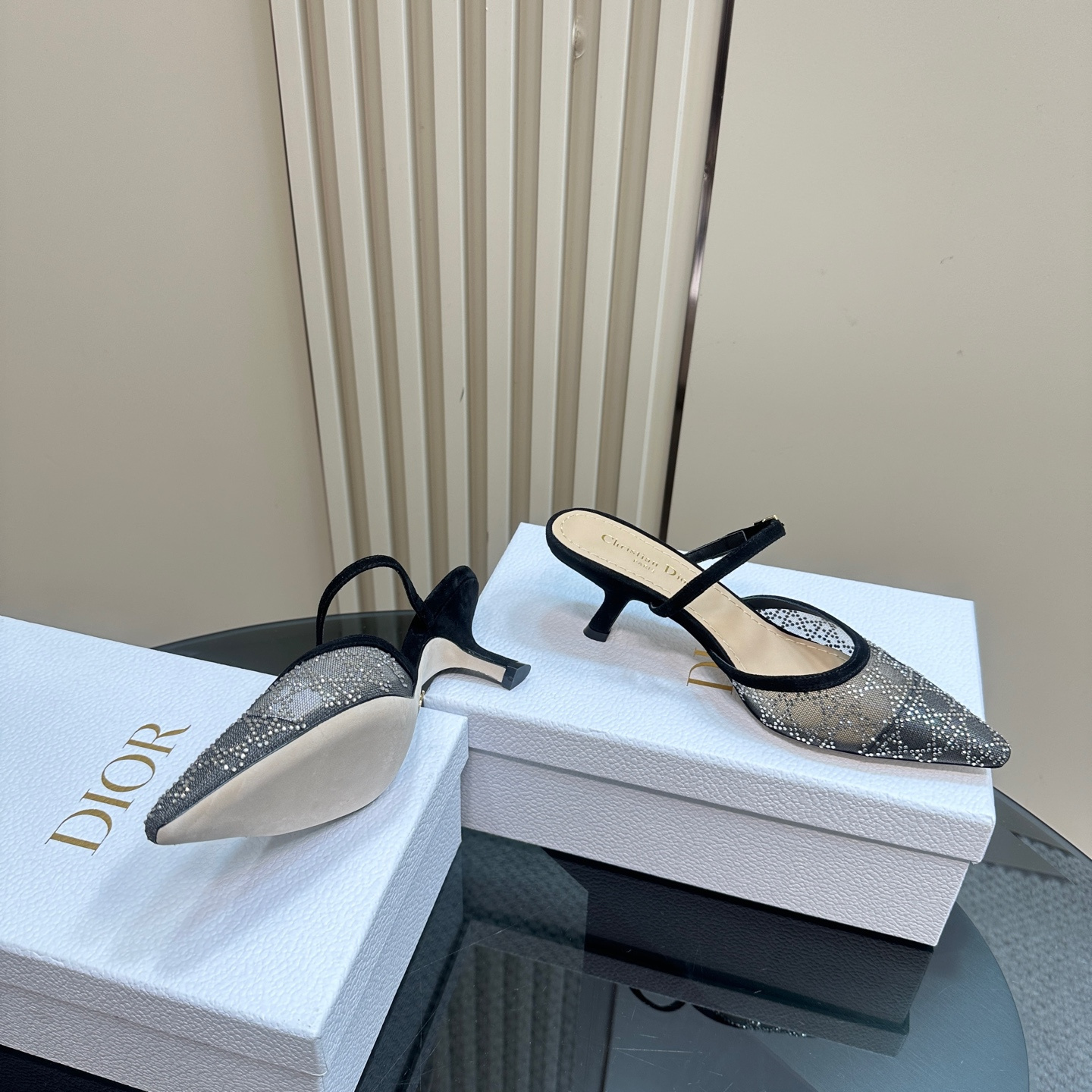 高仿Dior*Capture系列KCV300尖頭塔扣高踭鞋6.5CM黑色免檢版