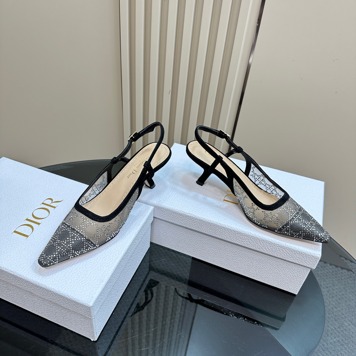 高仿Dior*Capture系列KCV304網鑽細高踭鞋6.5CM黑色免檢版