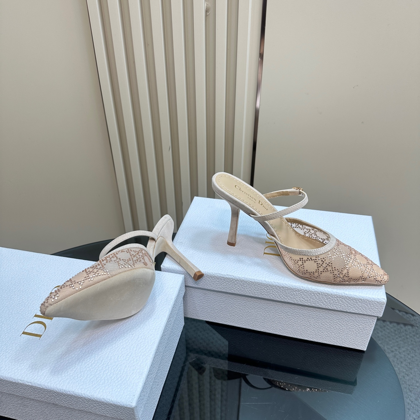 高仿Dior*Capture系列KCV296尖頭塔扣高踭鞋10CM裸色免檢版