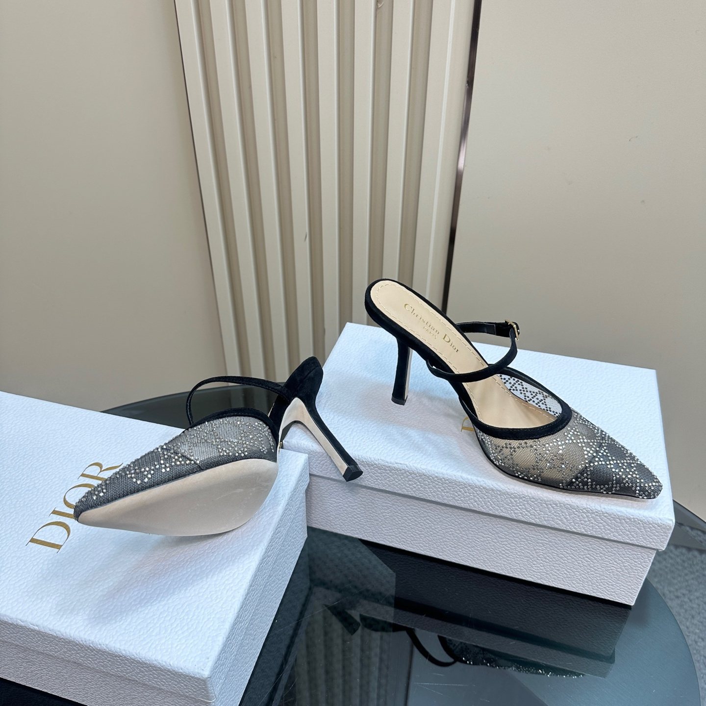 高仿Dior*Capture系列KCV297尖頭塔扣高踭鞋10CM黑色免檢版