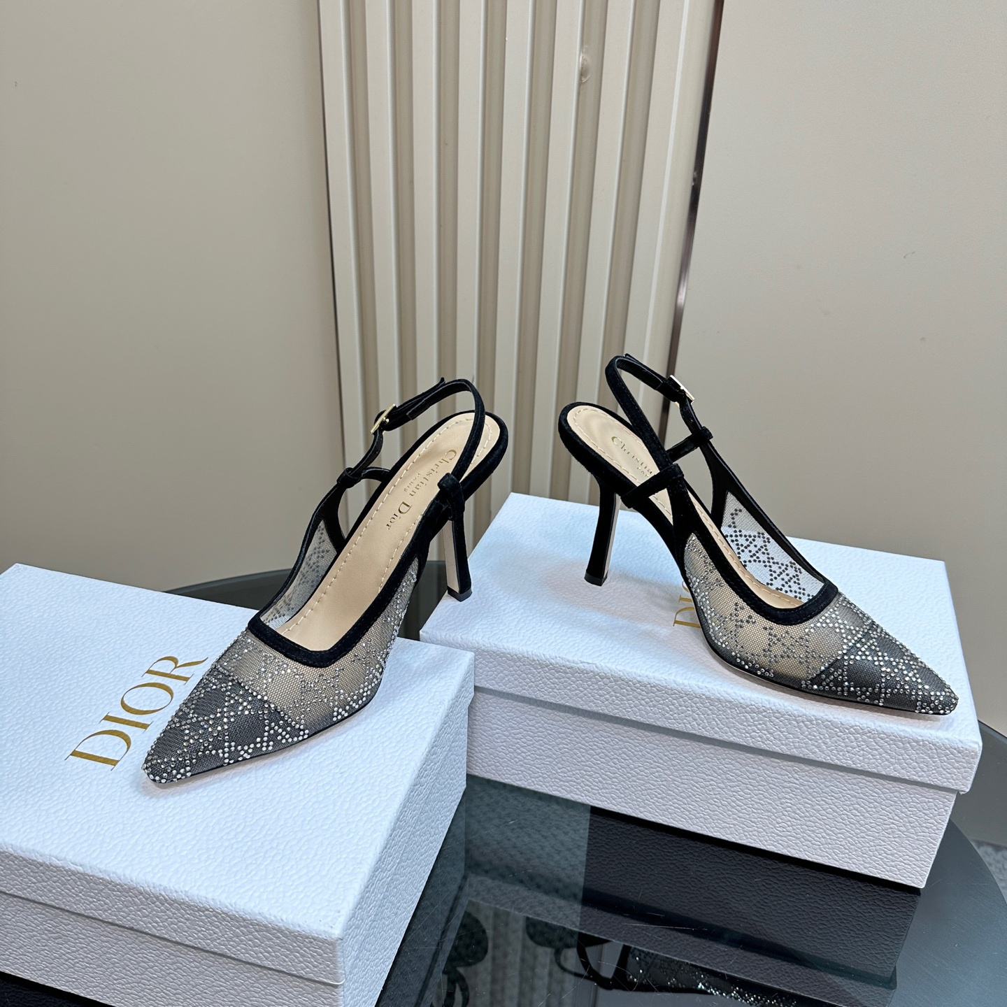 高仿Dior*Capture系列KCV303網鑽細高踭鞋10CM黑色免檢版