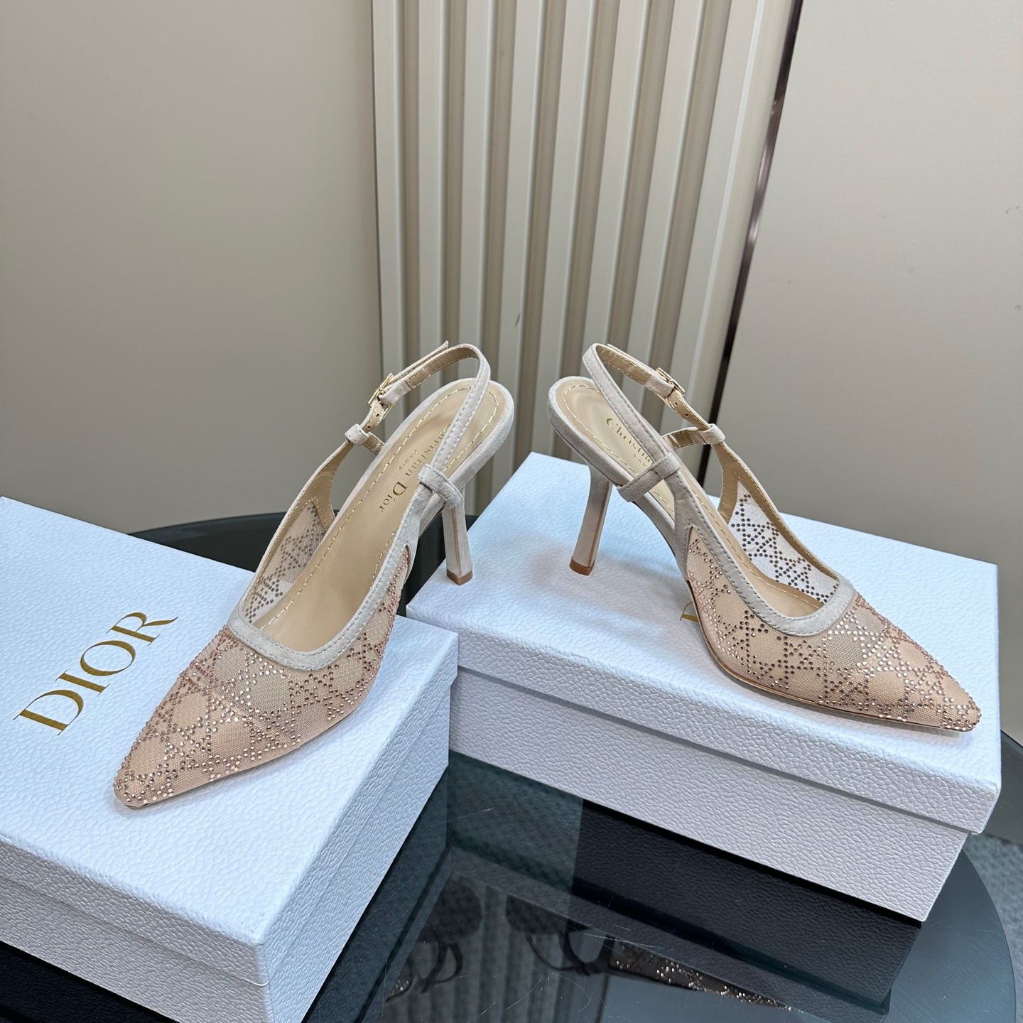 高仿Dior*Capture系列KCV301網鑽細高踭鞋10CM裸色免檢版