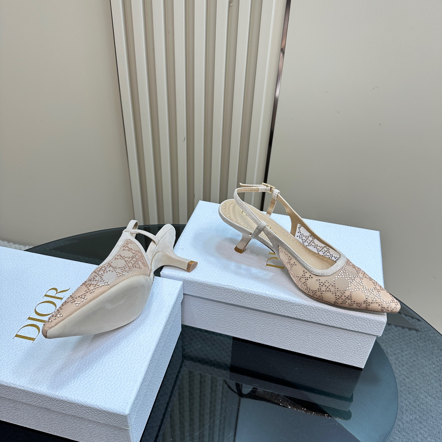 高仿Dior*Capture系列KCV302網鑽細高踭鞋6.5CM裸色免檢版