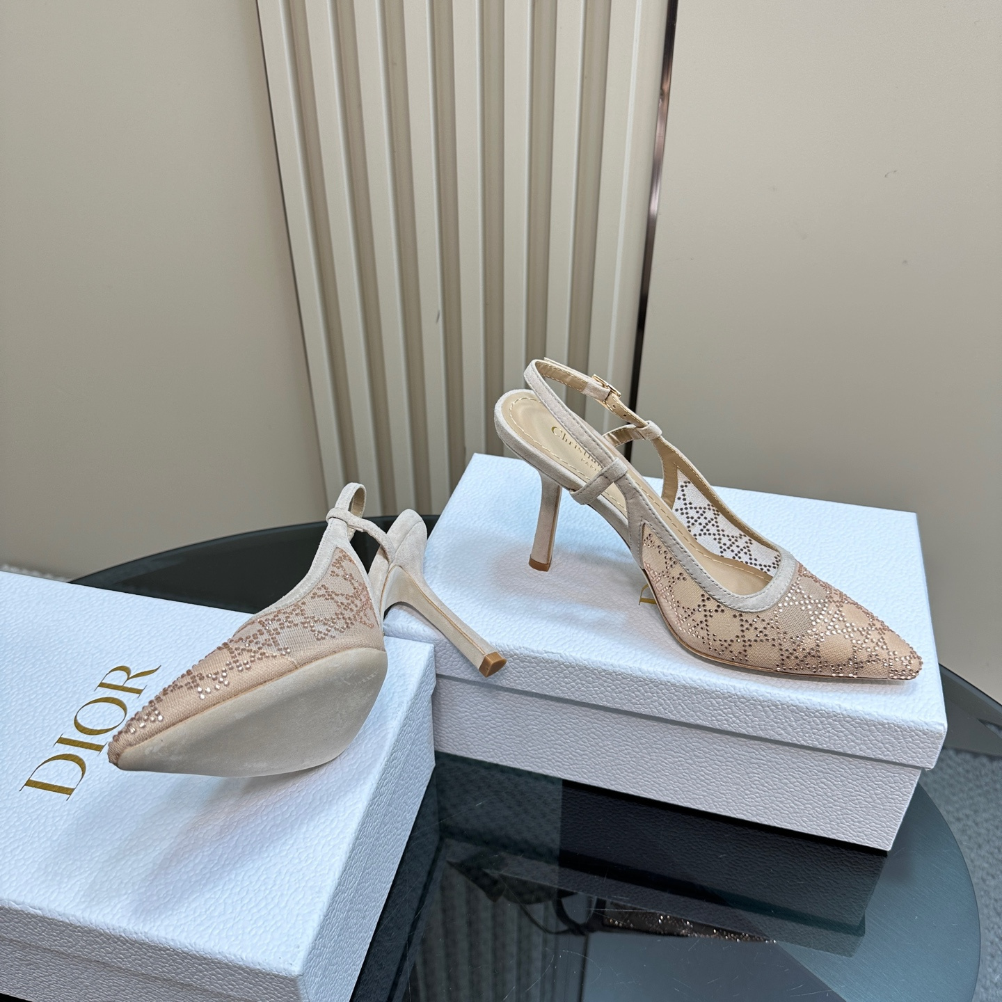 高仿Dior*Capture系列KCV301網鑽細高踭鞋10CM裸色免檢版