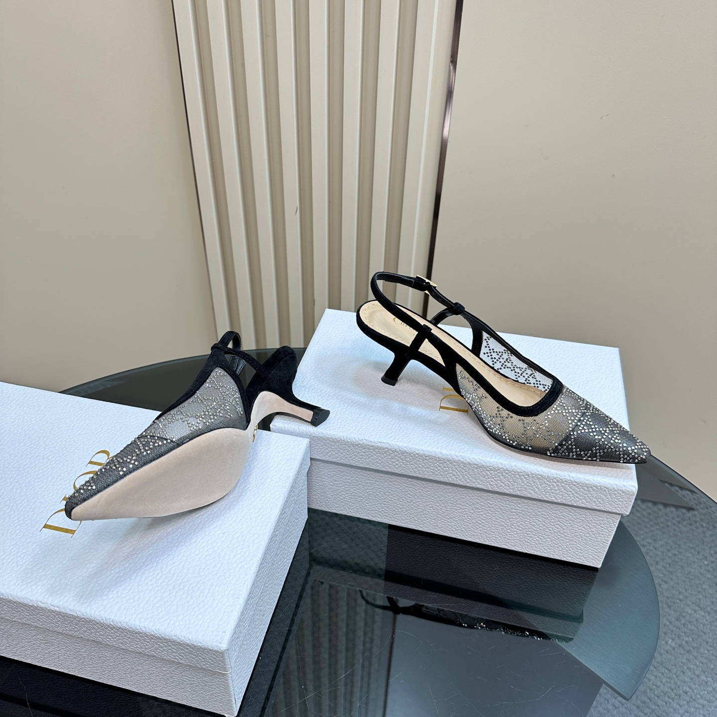 高仿Dior*Capture系列KCV304網鑽細高踭鞋6.5CM黑色免檢版